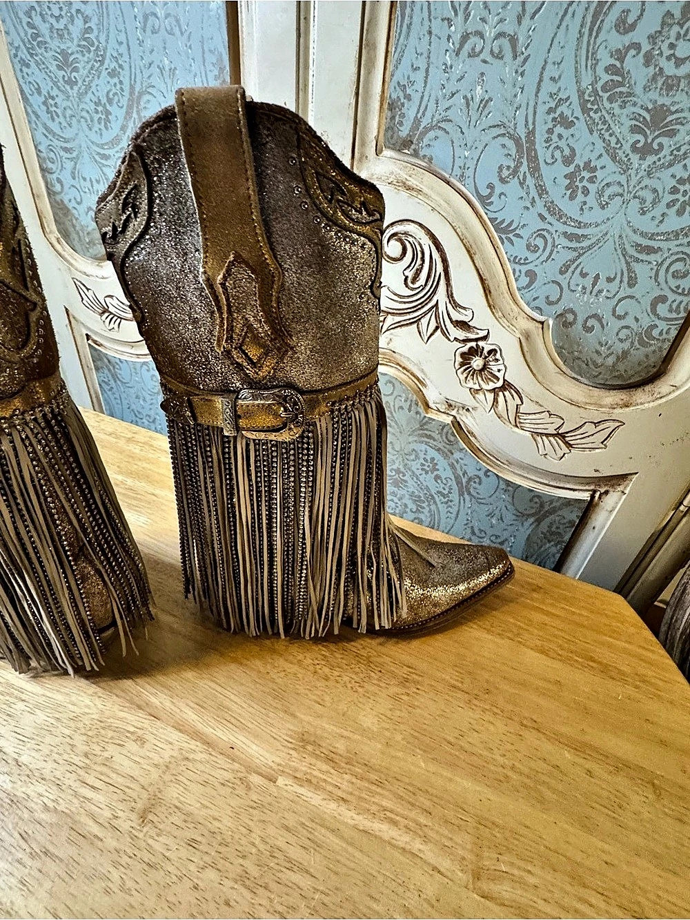 Corral Fringe Western Boots Brown & Silver US 8.5 - Picture 3 of 6
